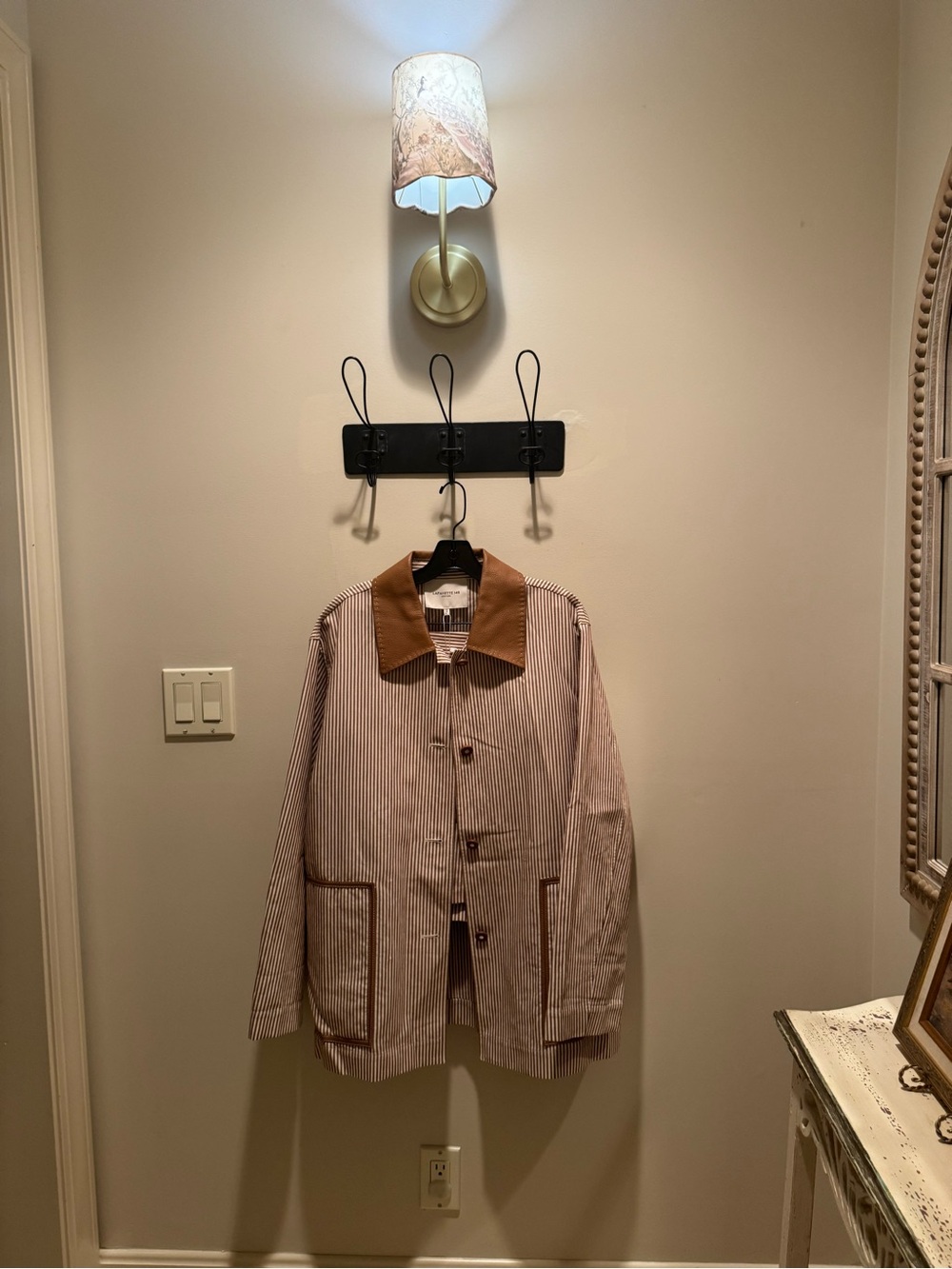 Lafayette 148 2pc Set Lightweight Shirt Jacket with Lea Brown Collar & Buttons